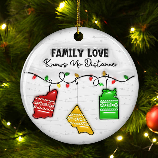 Family Love Knows No Distance Australia Version - Personalized Custom 3D Inflated Effect Ceramic Ornament