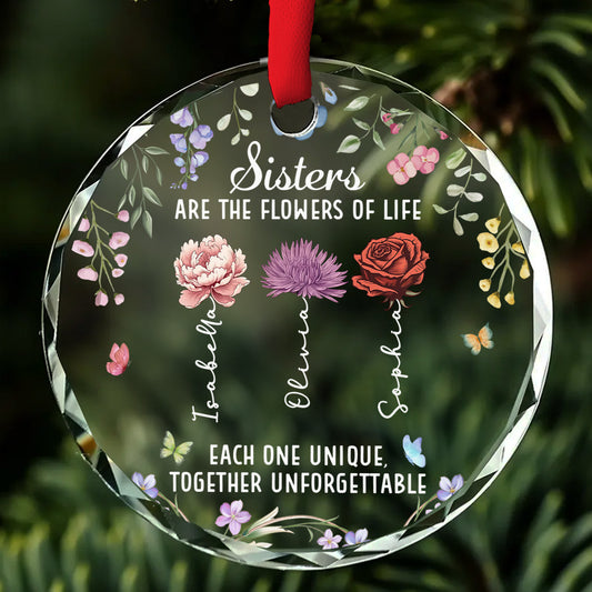 Sisters Bloom Better Together - Personalized Custom Glass Ornament