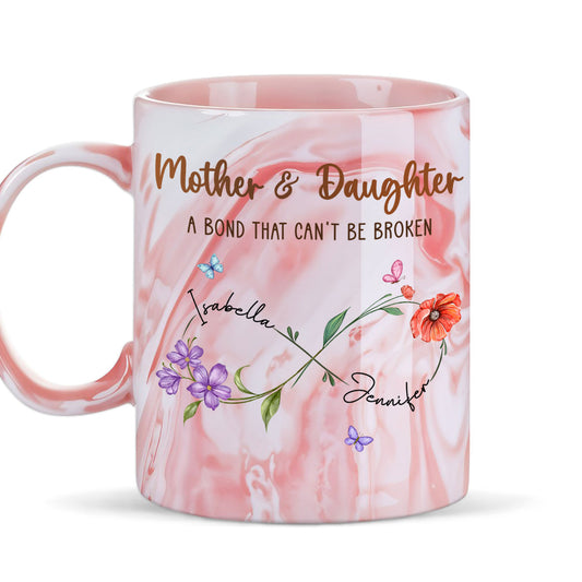 Mother And Daughter Link Forever - Personalized Pink Marble Mug
