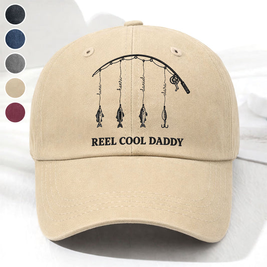 Reel Cool Dad - Personalized Custom Vintage Washed Denim Cap