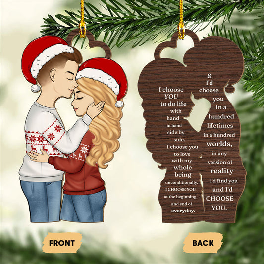 Christmas Couple Side View I Choose You - Personalized Custom Wood Ornament