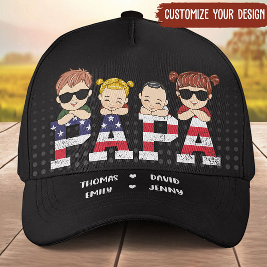 Dad Papa Vintage American Flag - Personalized Classic Cap