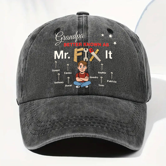 Mr Fix It - Personalized Custom Vintage Washed Denim Cap