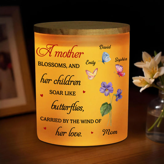 A Mother Blossoms - Personalized Glass Jar With LED Candle