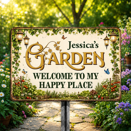 Welcome To My Happy Place - Personalized Custom Metal Sign