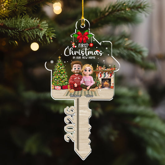 Custom First Christmas Ornament Married, Gift for Newlyweds •  First Christmas In Our New Home - Personalized Acrylic Ornament