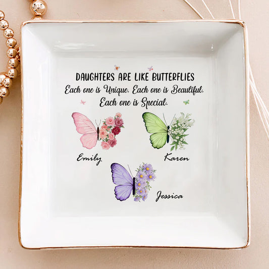 Butterflies Flutter Daughters Shine - Personalized Custom Jewelry Dish