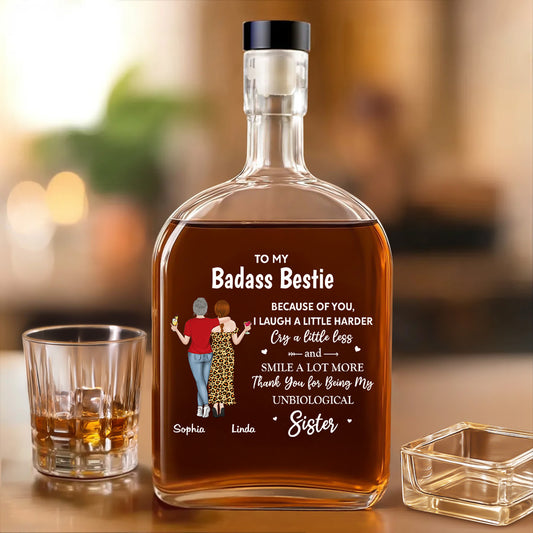 Because Of You I Laugh A Little Harder - Personalized Custom Spirits Decanter