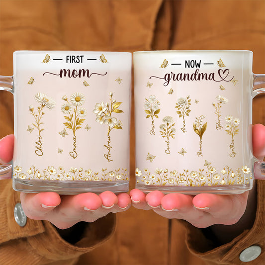 Grandma Gold Flower - Personalized Custom Glass Mug
