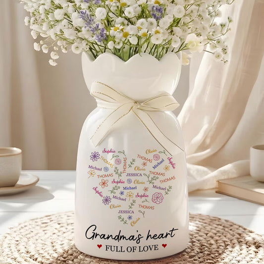 A Heart Full Of Love - Personalized Custom Ribbon Tie Flower Vase