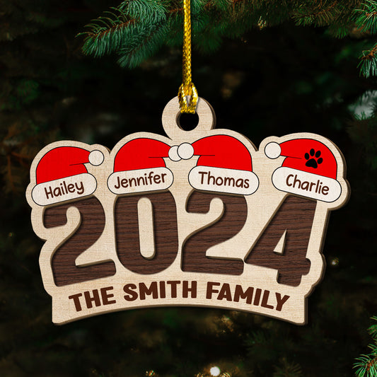 Family Santa Hat - Personalized Custom 2-Layered Wood Ornament