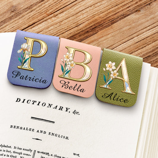 Floral Monogram - Personalized Custom Leather Bookmark