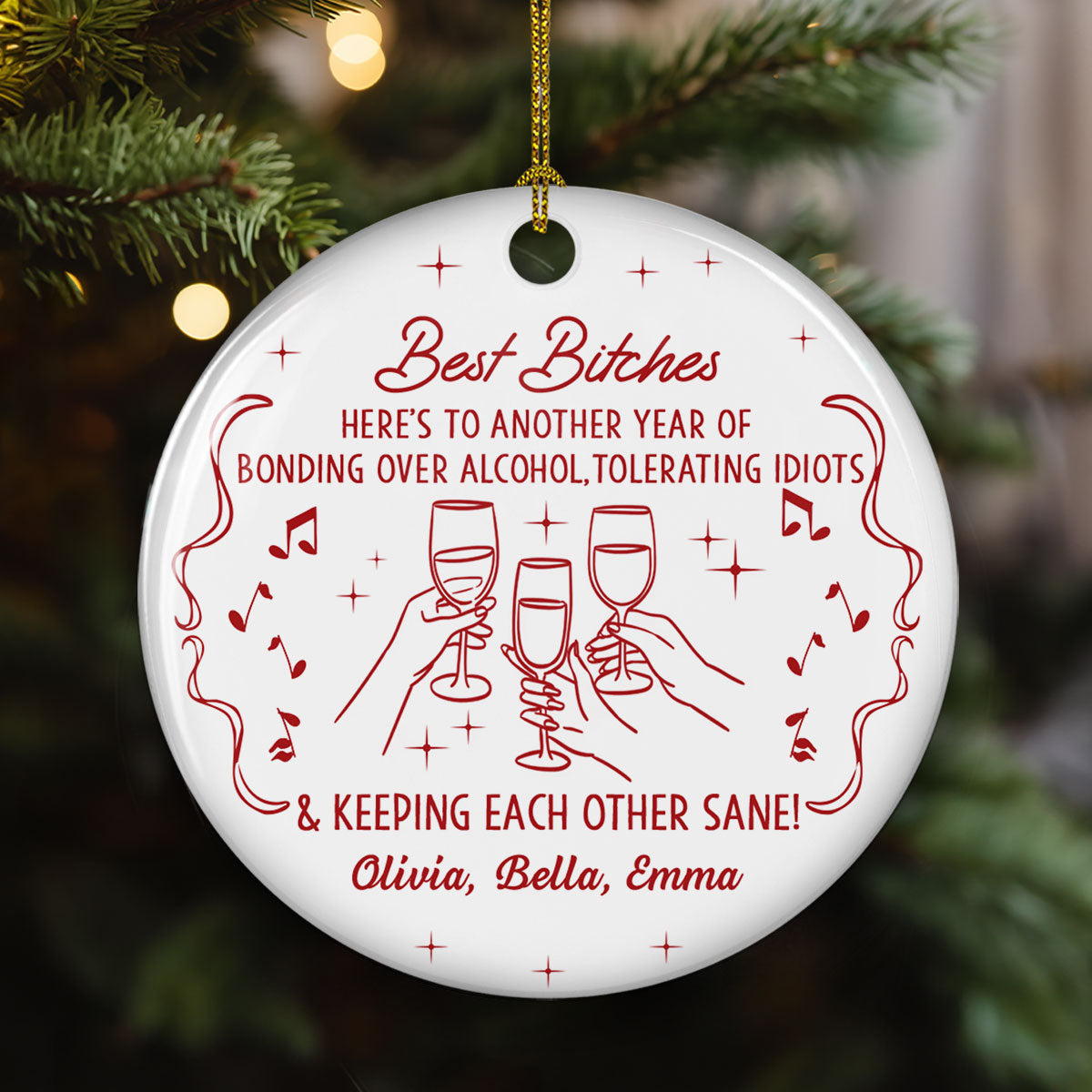 Bonded By Wine And Chaos - Personalized Custom Ceramic Ornament ...