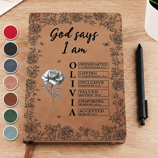 God Says I Am - Personalized Custom Leather Journal