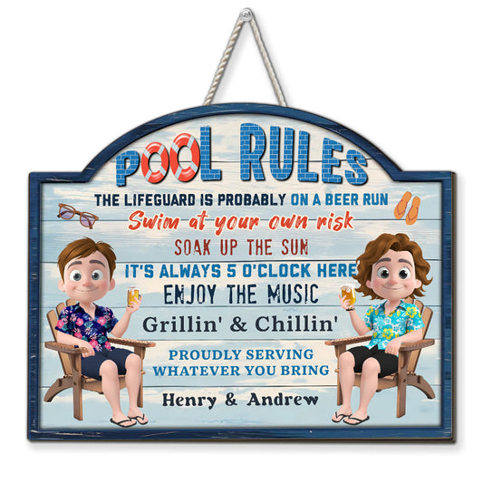 Pool Rules Swim At Our Own Risk - Personalized Custom Wood Sign
