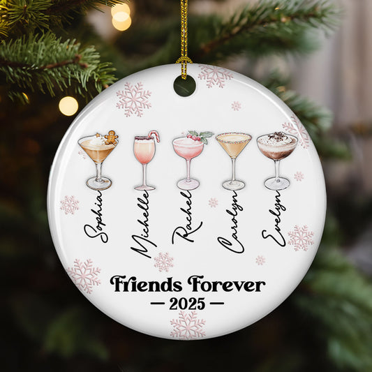 Friends Forever Christmas Drinks - Personalized Custom 3D Inflated Effect Ceramic Ornament