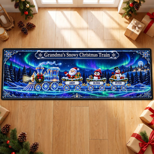 Grandma Snowy Christmas Train - Personalized Runner Rug