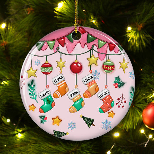 Family Stockings Christmas - Personalized Custom 3D Inflated Effect Ceramic Ornament