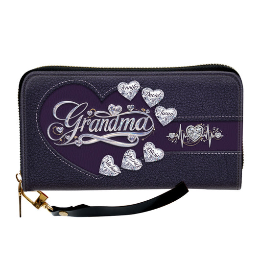 Grandma Love Her Grandkids - Personalized Custom Leather Wallet