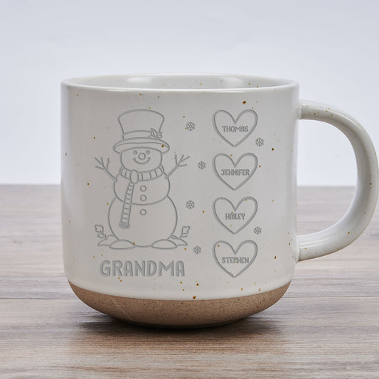 Snowman Grandma Ever - Personalized Custom Engraved Pottery Mug