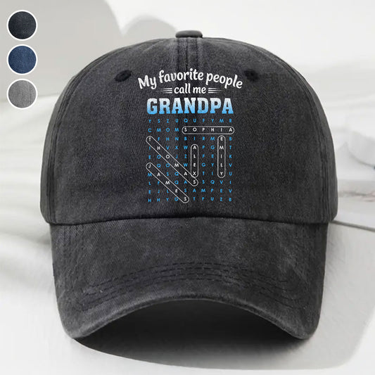 Favorite People Call Grandpa Dad Word Search Puzzle - Personalized Custom Vintage Washed Denim Cap