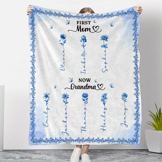 First And Now Blue - Personalized Custom Fleece Blanket