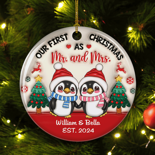 Couple Christmas - Personalized Custom 3D Inflated Effect Ceramic Ornament