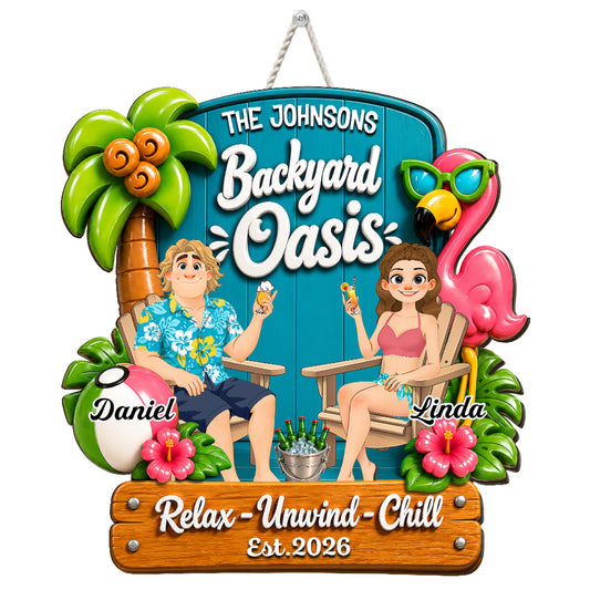 Backyard Oasis Summer - Personalized Custom Wood Sign