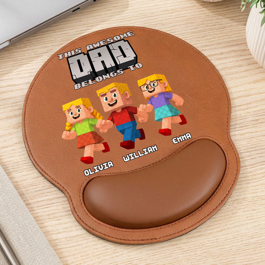 This Awesome Dad Belongs To - Personalized Custom Leather Mouse Pad