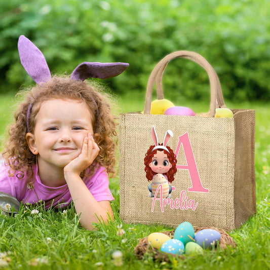 Hoppy Easter Fun - Personalized Custom Jute Tote Bag