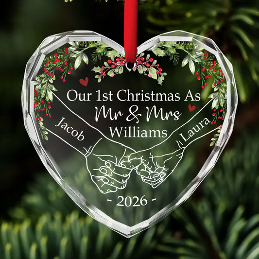 Custom First Christmas Ornament Married, Gift for Newlyweds •  Our 1st Christmas As Mr. And Mrs. - Personalized Glass Ornament