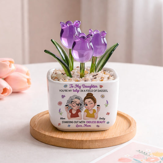 My Daughter Blooms Beautifully - Personalized Custom Glass Everlasting Tulips