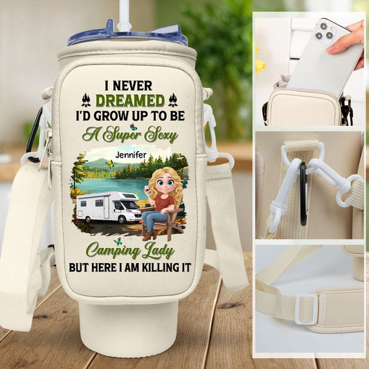 Sexy Camping Lady - Personalized Water Bottle Carrier Bag