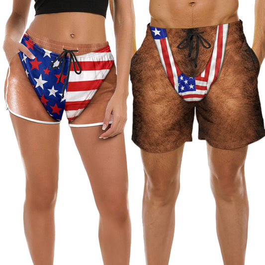 Sexy Couple Body Patriotic - Personalized Custom Couple Beach Shorts