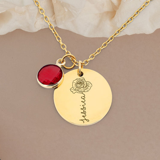 Custom Name Flower - Personalized Custom Birthstone Necklace