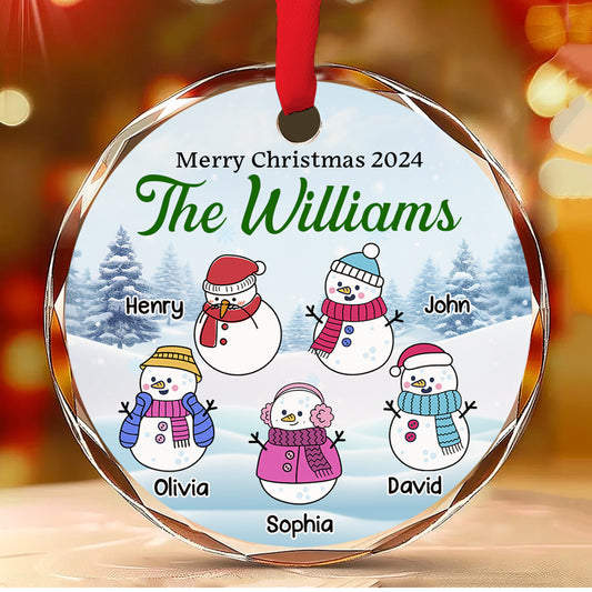 Snowman Christmas Family - Personalized Custom Glass Ornament