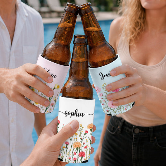Birth Month Flowers - Personalized Skinny Can Cooler