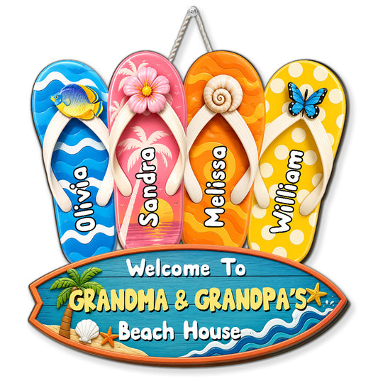Flip Flop Family - Personalized Custom Wood Sign
