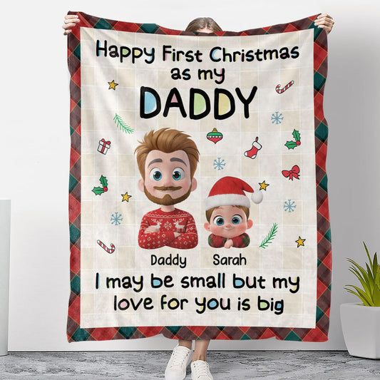First Christmas With Dad - Personalized Custom Fleece Blanket