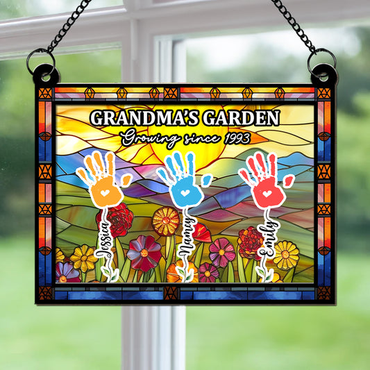 Grandmother Flower Handprint Garden - Personalized Suncatcher