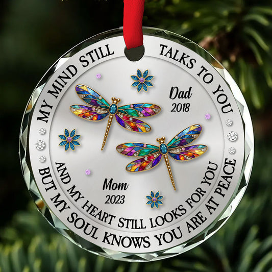 Custom Name & Year Memorial Christmas Ornament, Sympathy Keepsake • My Mind My Heart My Soul Memorial - Personalized Glass Ornament