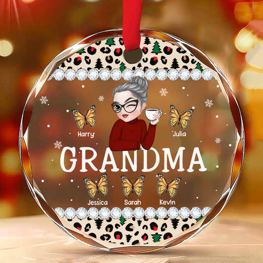 Grandma And Kids - Personalized Custom Glass Ornament