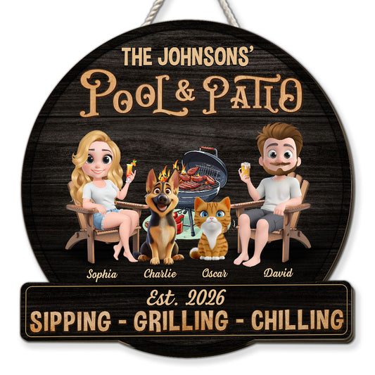 We At Pool And Patio With Pet - Personalized Custom Wood Sign