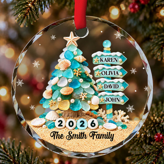 Frosted Family Signpost - Personalized Glass Ornament