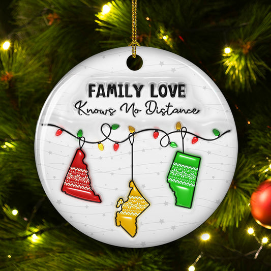 Family Love Knows No Distance Canada Version - Personalized Custom 3D Inflated Effect Ceramic Ornament