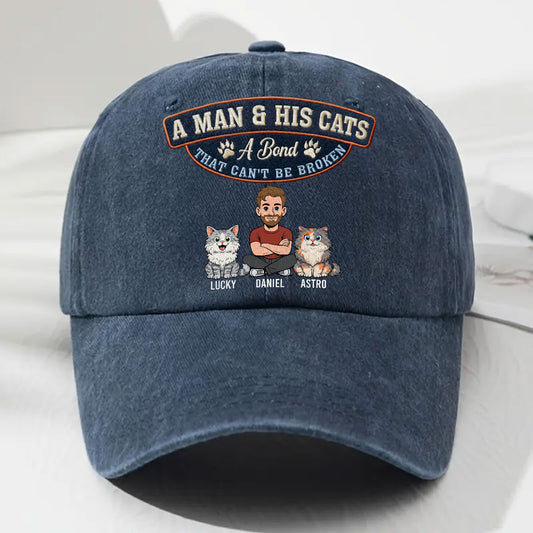 Forever My Cats - Personalized Custom Vintage Washed Denim Cap