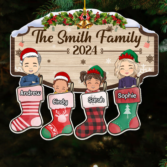 Family Happy Stocking - Personalized Custom Acrylic Ornament