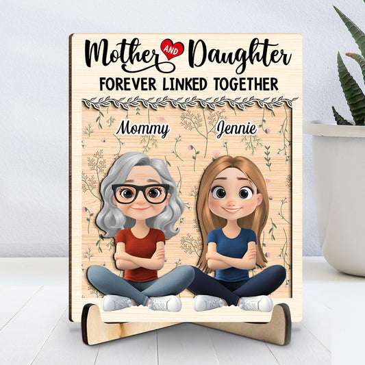 Mom And Daughter Together Version 2 - Personalized Wooden Plaque