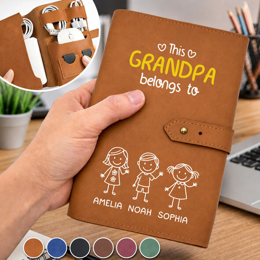 This Grandpa Belongs To Us - Personalized Custom Leather Charger Bag