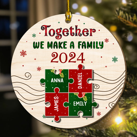 Together We Make A Family - Personalized Custom Freeshape 2-Layered Wood Ornament